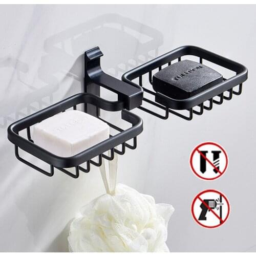 Aluminum Alloy Bathroom Simple Black Paste Soap Holder Cup Box Dish Soap Storage Saver Shower Tray Bathroom Accessories