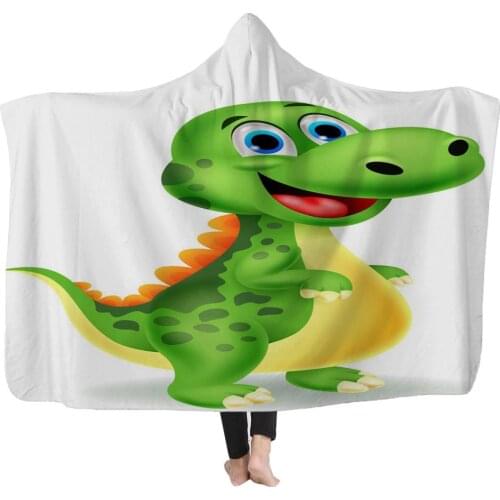 Cute Dinosaur Pattern Children Boys Girls Body Cover Blanket Gift Super Warm Comfortable Plush Cloak Hooded Thick Double Blanket