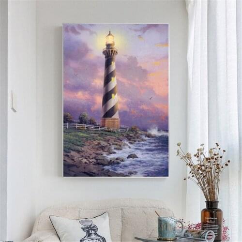 DIY 5D Diamond Painting Seaside Lighthouse Art Cross Stitch Set Full Diamond Embroidery Landscape Mosaic Home Decoration