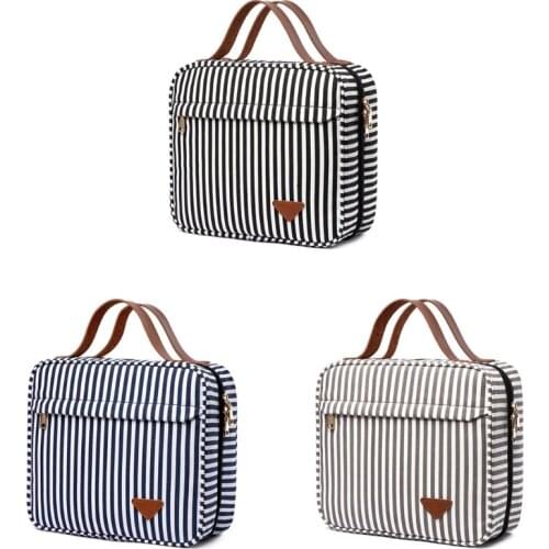 Travel Striped Toiletry Bag Hanging 4 Compartment Large Cosmetic Organizer Pouch