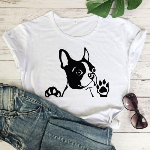 Boston Terrier Graphic T-Shirt Cute Women Short Sleeve Hipster Grunge COTTON Fabric Tee Shirt Top Funny Dog Mom Gift Tshirt