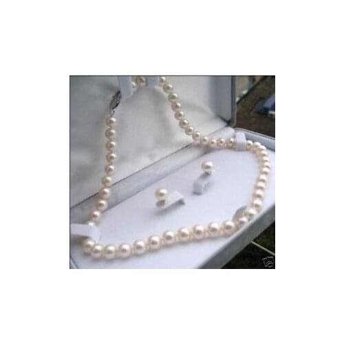 Hot Free shipping Charming!8-9mm White Akoya Pearl Necklace 18"+Earring set -Bride jewelry free shipping