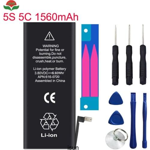 ISUN OEM quality 0 cycle 3.7V new brand 0 cycle battery for iPhone 5S 5C 1560mAh built-in li-ion polymer battery
