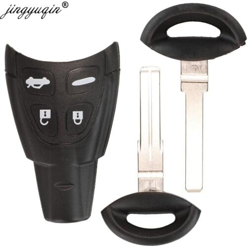 Jingyuqin Remote Car Key Shell For Saab 9-3 93 2003-2007 4 Button Uncut Blade Smart Card Replacement Keyless Fob Case