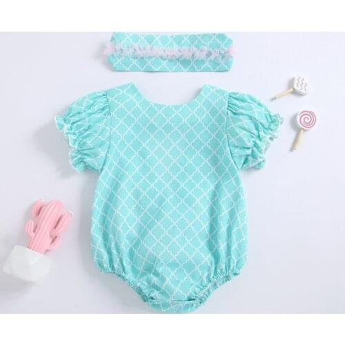 Lovely Toddler Baby Girls Two-piece Rompers Clothes Short Sleeve Backless Romper With Bow-knot + Headdress Princess Infant