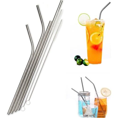 For 20oz 30oz Tumbler Party Bar Accessories Reusable Bent Straight Stainless Steel Straws Metal Straw Cocktail Drinking Straw