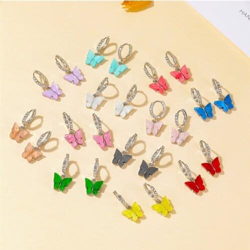 Modyle Fashion Elegant Acrylic Butterfly Earrings Simple Cute Korean Female Lady Small Crystal Drop Earrings Bohemia Jewelry