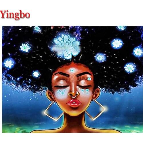 Diy artwork Cartoon black girl african art diamond painting complete full square drill,5d diamond embroidery mosaic diamond set