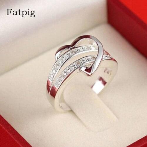 2018 New Fatpig Brand Fashion Women Rings Jewelry Luxury Bling Stone Heart Love Women Wedding Ring Size 6 7 8 9 Gift