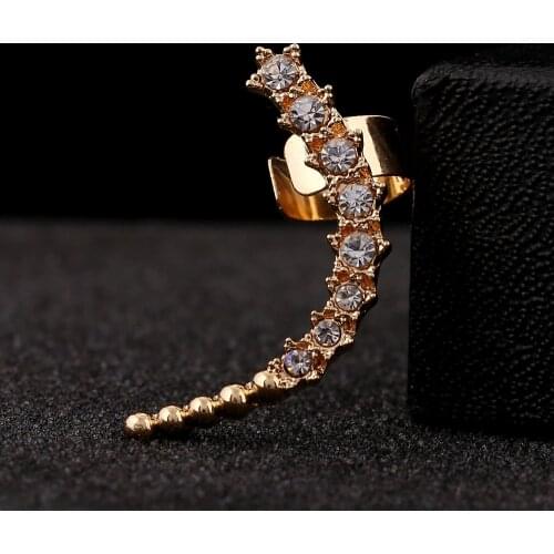 Punk Piercing Jewelry Women Gifts Ear Cuff Gold Silver Plated Round Crystal Earcuff Star Zircon Curved Clip Earrings