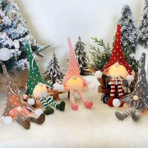 Christmas Faceless Gnome LED light Santa Rudolph Doll Pendants Ornaments Xmas Knitting Crafts Kids Gift for Home Party Decor
