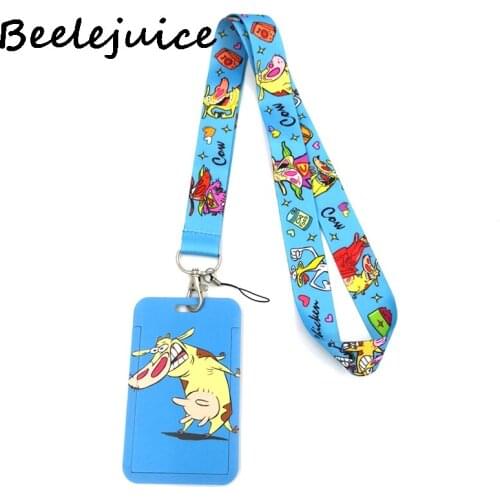 Blue Chicken and cows Anime Lanyard Badge Holder ID Card Lanyards Mobile Phone Rope Key Lanyard Neck Straps Keychain Key Ring