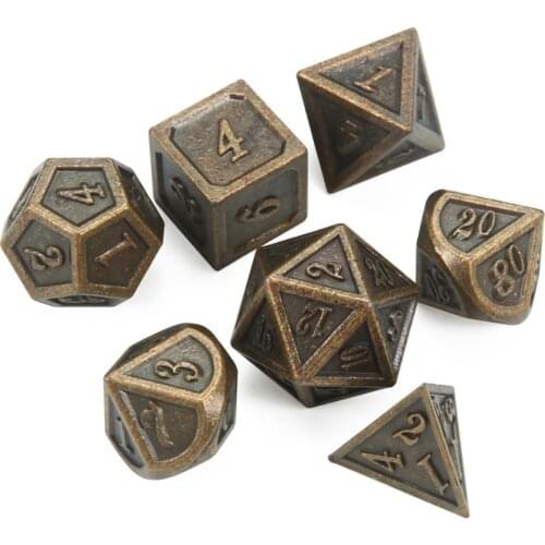 Ancient bronze metal dice Dnd dice set dados rpg dobbelstenen dados rol polyhedral dices d4 d6 d8 d10 d12 d20