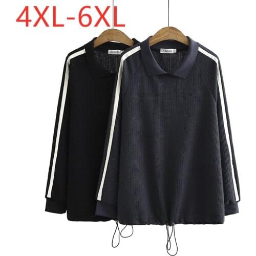 New 2021 ladies spring autumn plus size knit sweater for women large long sleeve loose black stripe pullover sweater 4XL 5XL 6XL