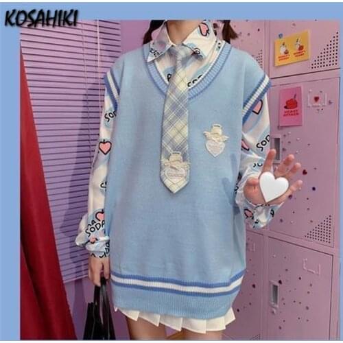 KOSAHIKI Knitted Vest Womens Sweater Autumn and Winter New Korean Loose Wild Sweater Vest Top Sleeveless Sweater Vests Women