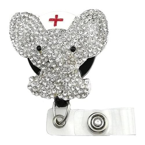 10pcs/lot Sparkly Rhinestone Animal Elephant Medical Doctor Nurse Retractable Badge Reel Holder