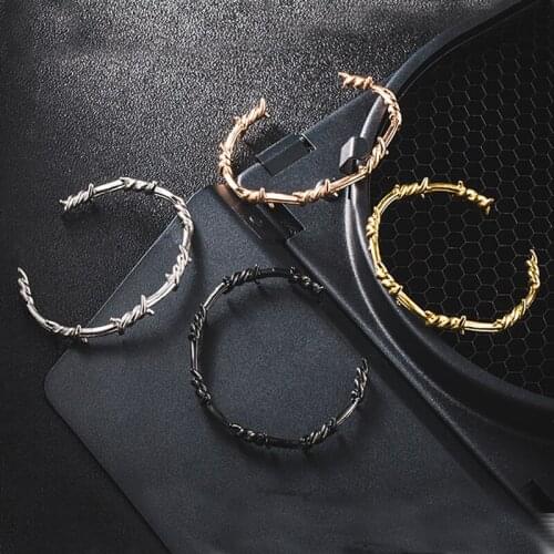 BC jewelry Men Bangle Open Cuff Twist Thorns Wire Titanium Steel Geometric Bracelet Bangles Barbed Jewelry