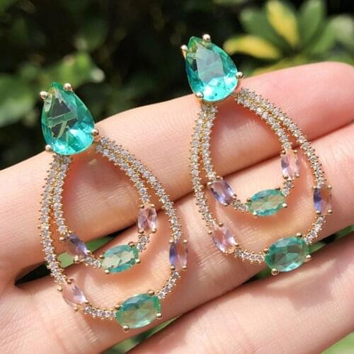 Zlxgirl jewelry full mirco pave zirconia womens wedding earrings jewelry perfect water drop shape stud earrings free shpping