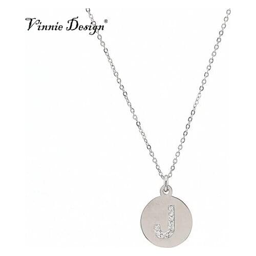 Vinnie Design Jewelry 45cm Stainless Steel Silver Color Tiny Initial Necklace Disc Letter Necklace For Women Fashion Jewelry