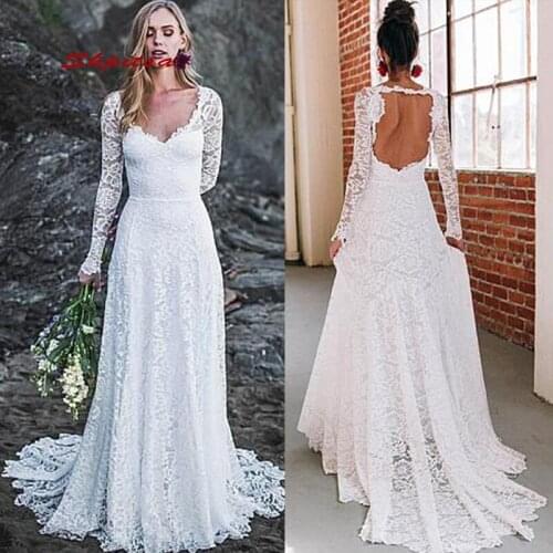 Long Sleeve Lace Wedding Dresses Turkey Plus Size White Ivory Beach Bride Bridal Dresses Wedding Gowns