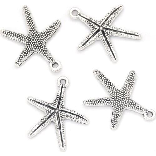 10pcs 22*24*2.7mm Antique Silver Starfish Charm Connectors for Making Necklace Bracelet Handmade DIY Jewelry Accessories
