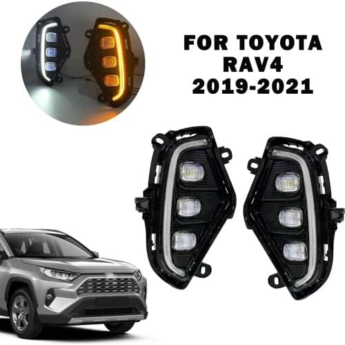 2Pcs for Toyota RAV4 2019-2021 LED DRL Daytime Running Light Waterproof with Flow Yellow Turn Signal Fog Lamps