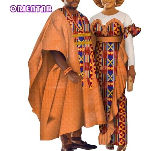 2 Pcs African Matching Clothes for Wedding Men Women Dashiki and Dress Robe Africaine Traditional African Clothing WYQ789