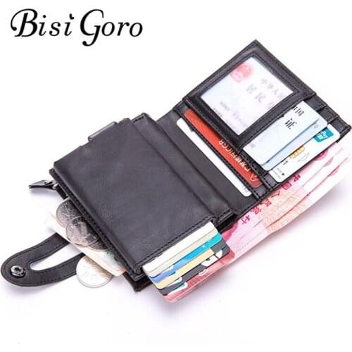 BISI GORO New Cion Purse Smart Wallet RFID Credit Card Holder 2020 Metal Aluminium Box Blocking Travel Card Wallet Dropshipping