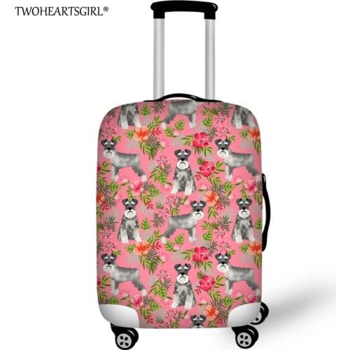 Twoheartsgirl Pink Floral Schnauzer Print Travel Luggage Cover Elastic Anti-dust Luggage Protector 18-30inch Suitcase Cover