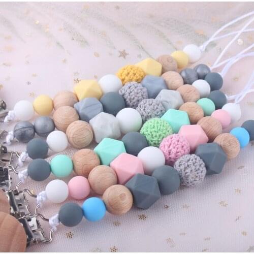 Baby Pacifier Clips Silicone Beads Ring Pacifier Chain Infant Nipple Appease Soother Chain Clips Holder Nipple Clip Teether Toy