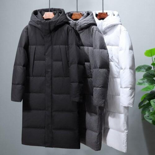 Long Mens Down Jacket Hooded Thicken Male Winter Warm White Duck Down Coat Clothes
