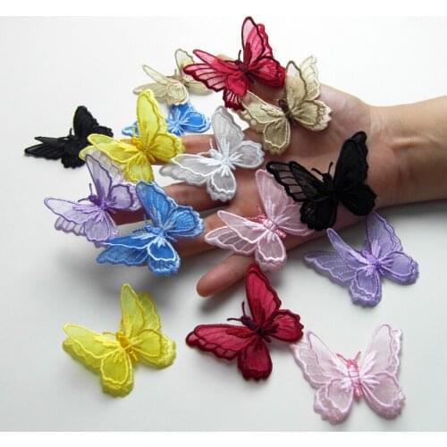 Double layer butterfly organza embroidery lace cloth clothing diy patch paste hand-decorated wedding dress headdress accessories