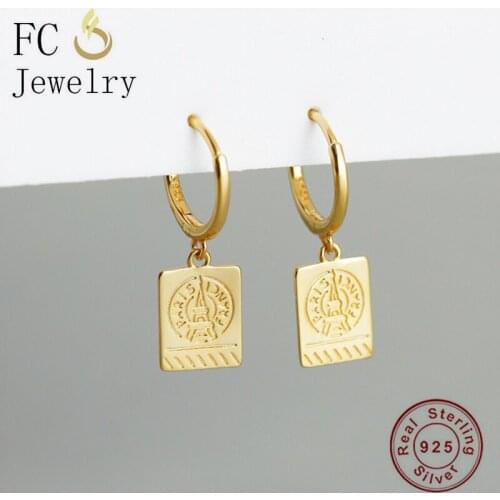 FC Jewelry 925 Silver Gold Color France Square Eiffel Tower Hoop Earring Piercing Boucke Doreille For Women Pendientes 2020 New