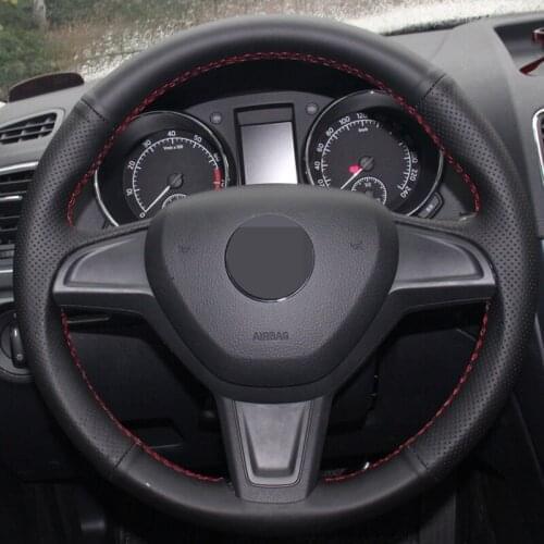 Hand-stitched Black Hige Soft Faux Leather Car Steering Wheel Cover For Skoda Citigo 2013-2019 Yeti 2014-2019 Fabia 2013-2019