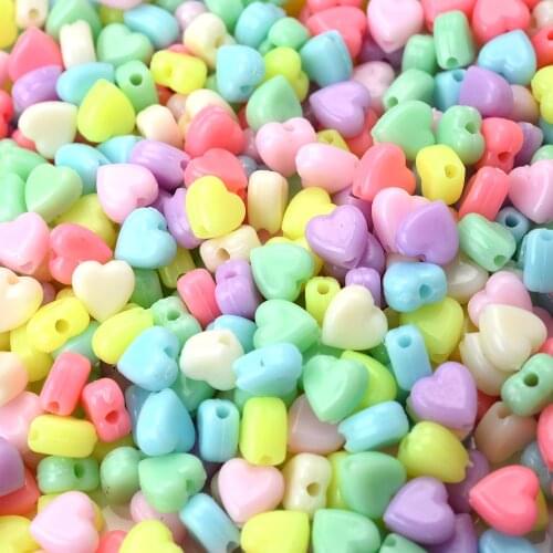 IYOE 100pcs 6mm Tiny Heart Spacer Beads Mix Color Acrylic Beads For Making Bracelet Keychian Necklace DIY Home Decoration