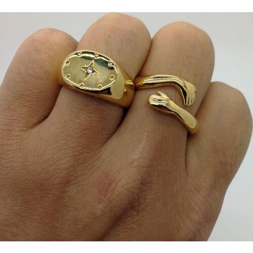 Fashion Gold Embrace Hug Open Ring Stainless Steel Unique Hand Shape Funny Ring For Women Trendy Jewelry