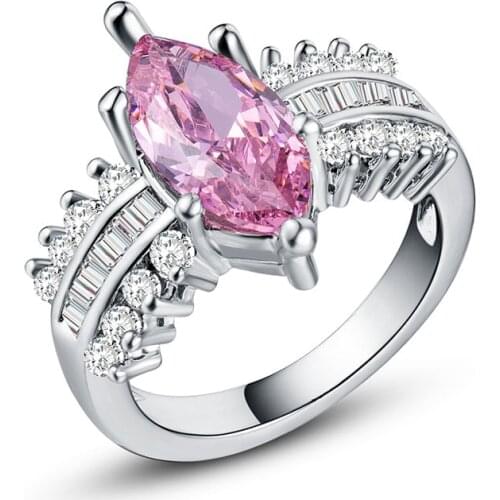 YaYI Fashion Women Jewelry Pink Gemstone Zircon CZ Stamped S925 Silver Color Engagement Wedding Woman Rings Gift Drop Ship Rings