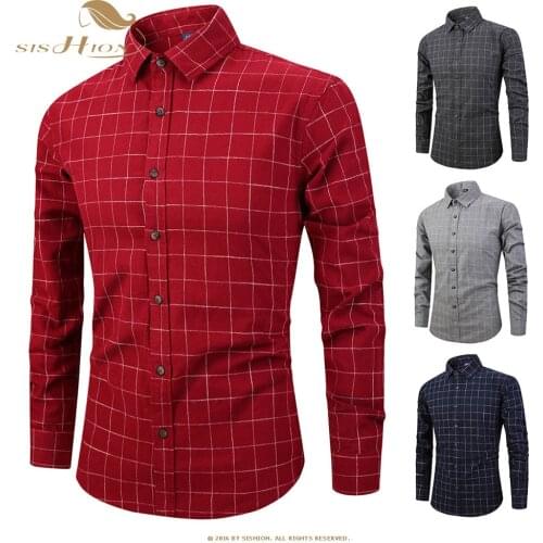 SISHION Men Plaid Shirt 2021 shirt New Spring Homme Casual Shirts Men Tops Long Sleeve Cotton Male Shirts QY0653