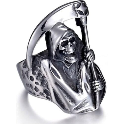 Anillos Male Rings Retro Gothic Halloween Accessories Trendy Grim Reaper Skull Sickle Alloy Fashion Jewelry Кольца 2021 Тренд