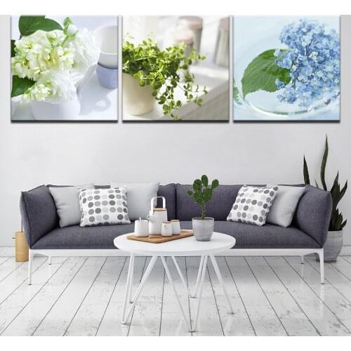 Canvas print modern canvas wall art giclee art print green plant flower 3 panel wall Poster Nordic for Living Room Home Decor