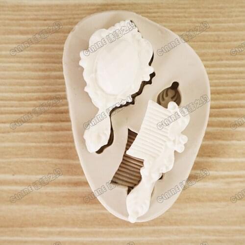 New Fondant Cake Mould Baking Decoration and Tool Cute Retro Comb and MirrorSilicone Mold Jelly Biscuit Chocolate Mold