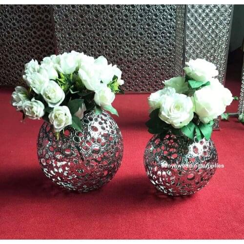 New round silver metal wire vase for wedding table centerpiece decoration senyu2486