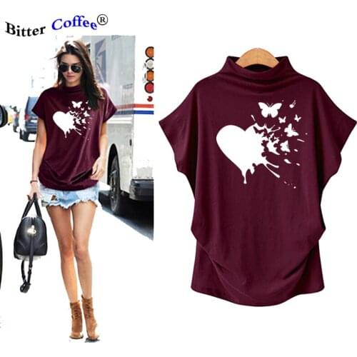 NEW Heart Butterflies Print T-shirts Women Summer Graphic Tees Casual Aesthetic Clothes Batwing Sleeve T Shirt Women Camisetas