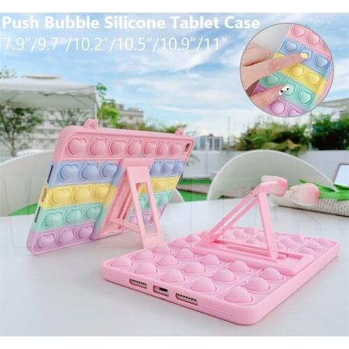 For ipad 10.2 Air Air 2 New Reliver Stress Pop Toys Push It Bubble Soft Silicone Case For Ipad 2 3 4 5 6 7 8 Rainbow Color Case