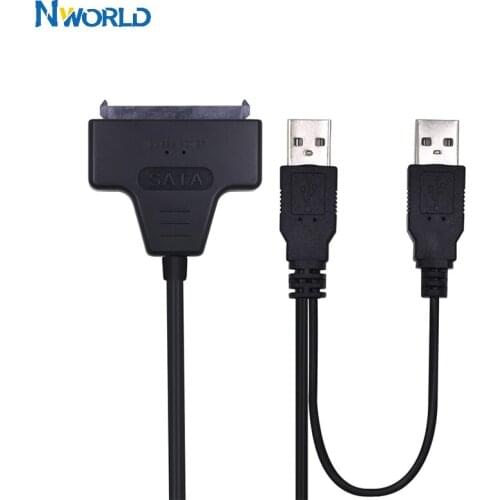 Nworld SATA to USB 2.0 To 7 15 22pin Adapter Cables External Power For 2.5'' SSD HDD Hard Disk Drive Converter Dual USB Cable