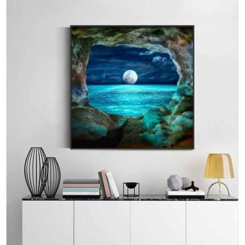 Landscape Wall Pictures for Living Room Moon Decorative Wall Pictures Seascape Wall Art Painting Canvas Poster