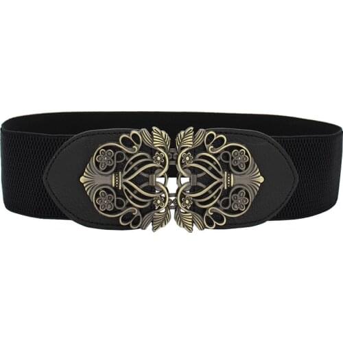 Fashion Womens Belt Elastic Waistband Solid HOT Vintage Buckle Red Wide Cummerbunds For Dress Woman Party Belt Strap Brown New