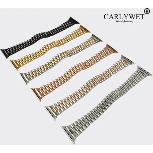 CARLYWET 38 40 42 44mm Solid Stainless Steel Replacement Wrist Bracelet Oyster Watch Band With Adapter For Iwatch Apple Watch