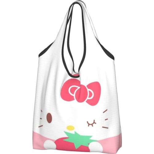Pink Cat Canvas Bag Women Shoulder Bag Japanese Anime Chibi Ins Shoppers Bag