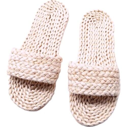 2020 Seagrass Slippers for Women Straw Sandals unisex home shoes handmade mens straw slippers summer Handwoven